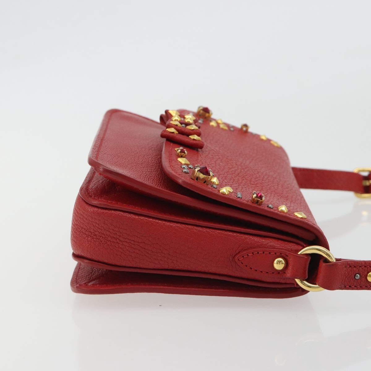 Miu Miu Shoulder Bag Leather Red Gold Auth BA13686V