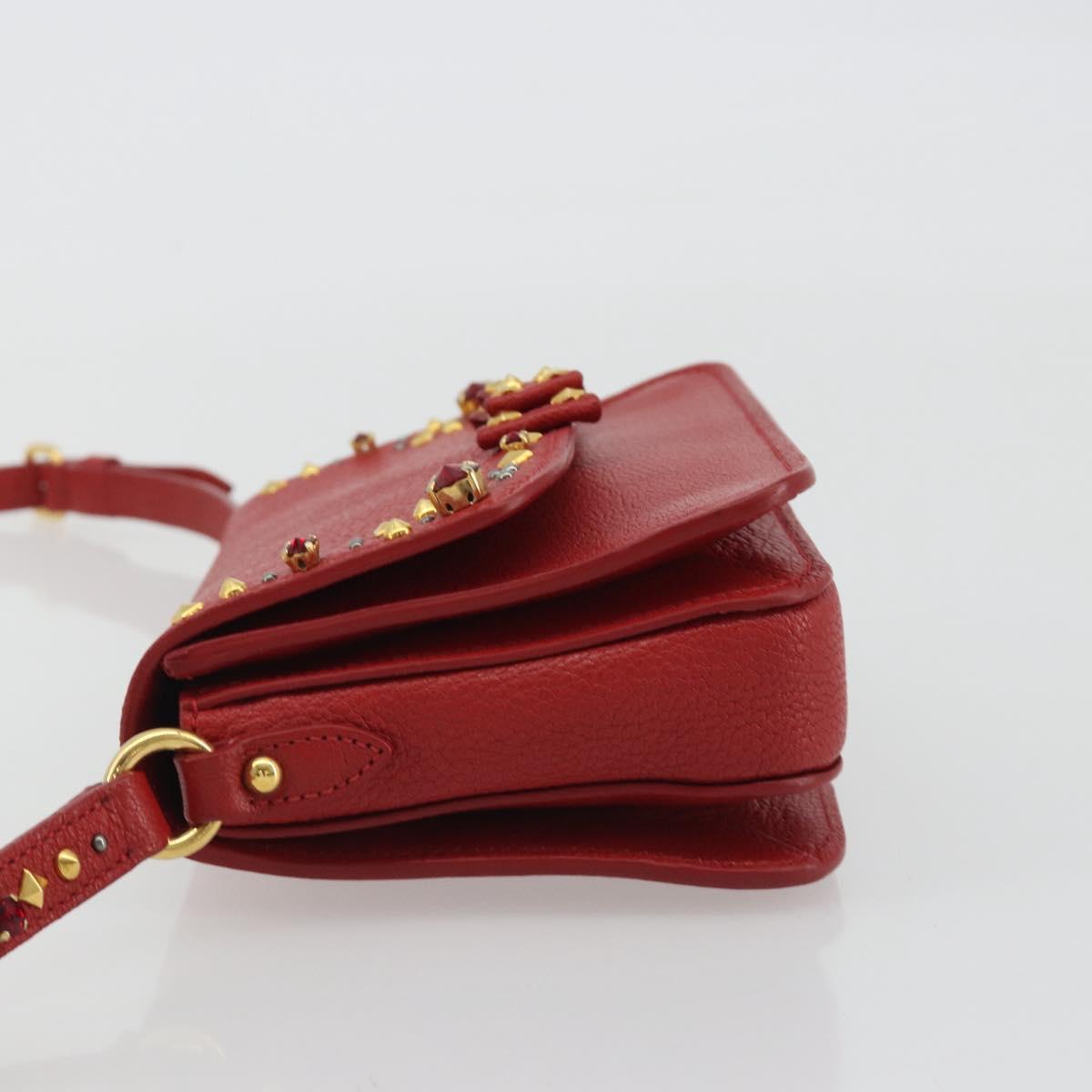Miu Miu Shoulder Bag Leather Red Gold Auth BA13686V