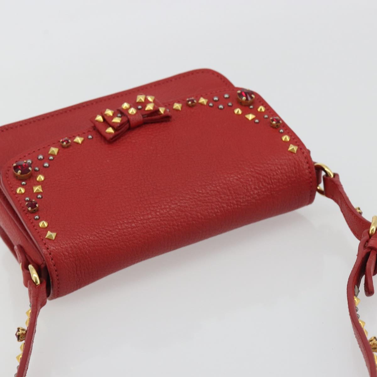 Miu Miu Shoulder Bag Leather Red Gold Auth BA13686V