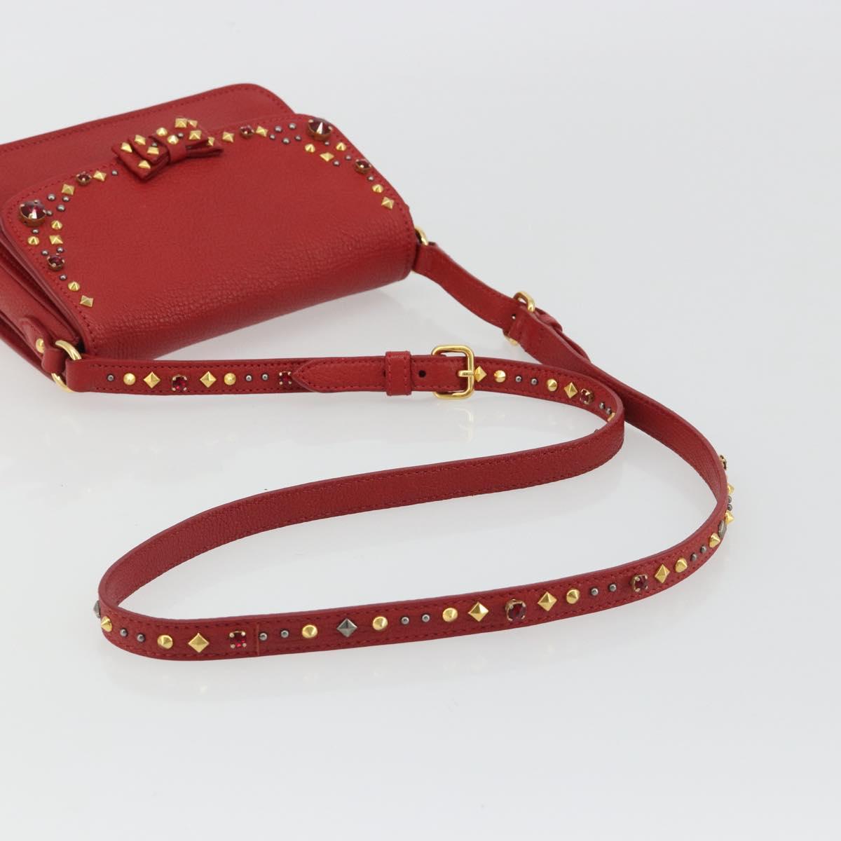 Miu Miu Shoulder Bag Leather Red Gold Auth BA13686V
