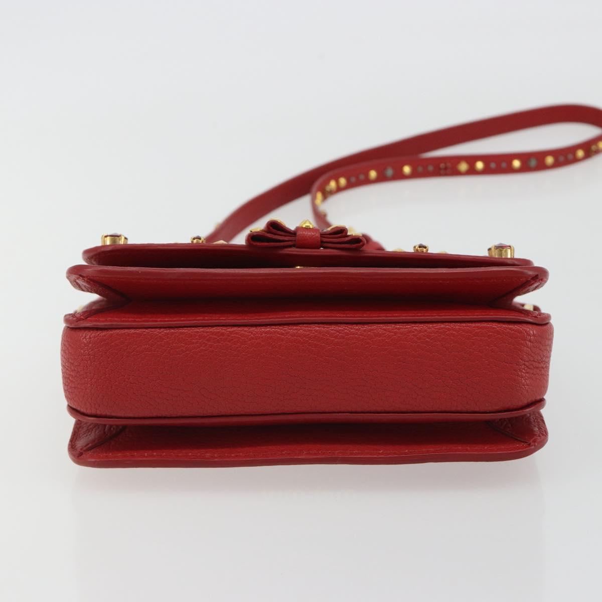 Miu Miu Shoulder Bag Leather Red Gold Auth BA13686V