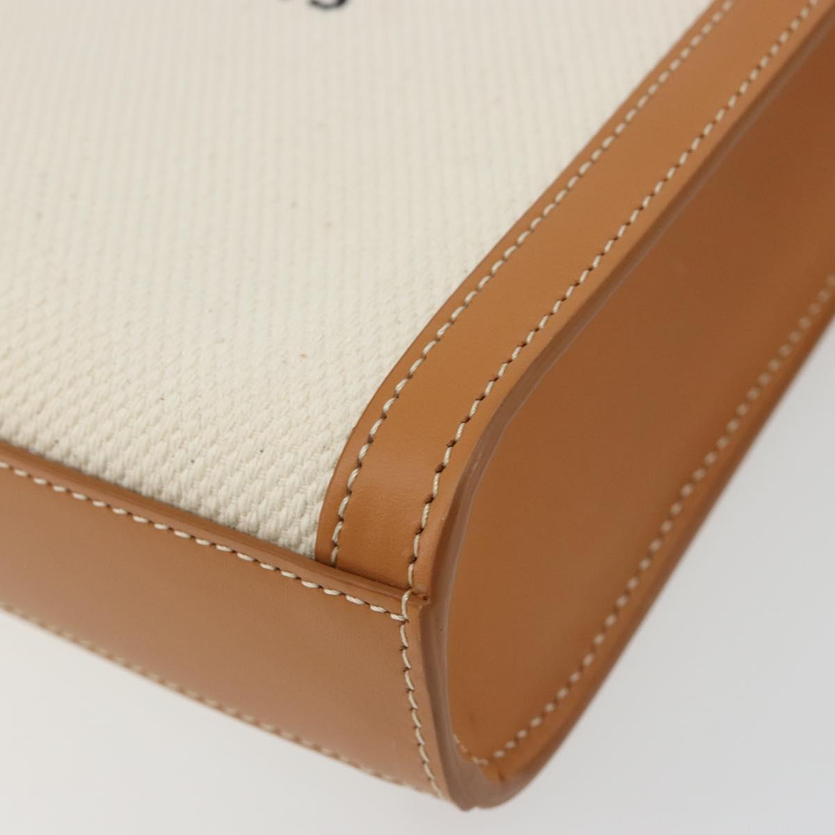 CELINE Vertical Cabas Tote Bag Canvas 2way White Gold Auth BA13687M