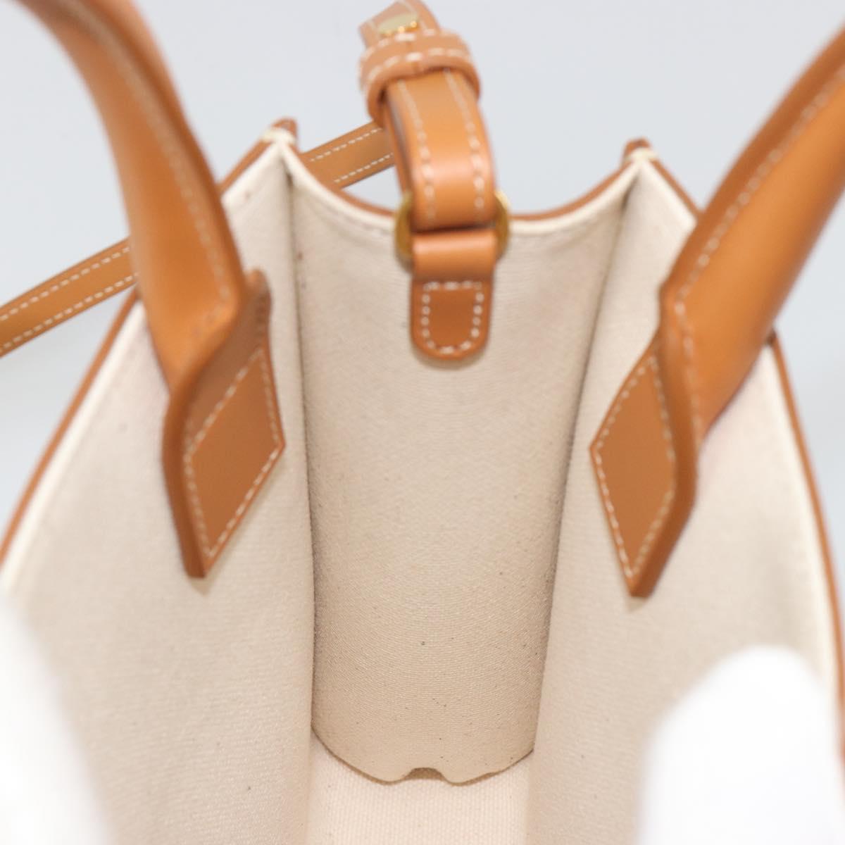 CELINE Vertical Cabas Tote Bag Canvas 2way White Gold Auth BA13687M