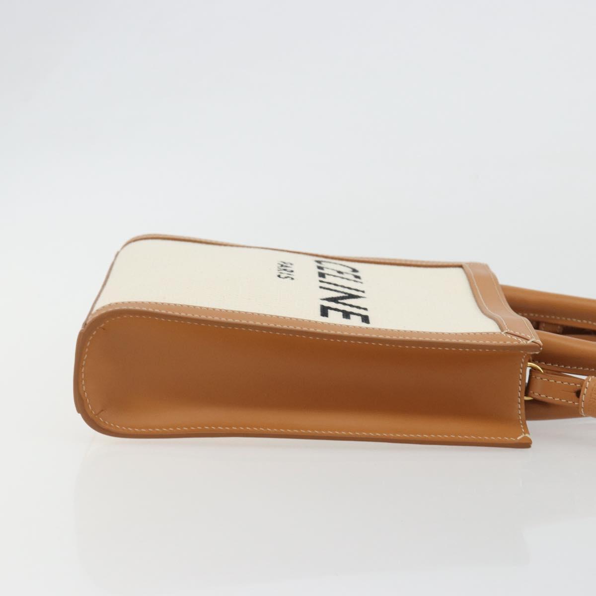 CELINE Vertical Cabas Tote Bag Canvas 2way White Gold Auth BA13687M