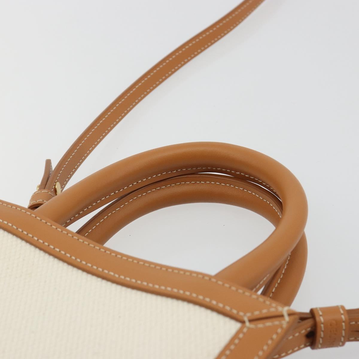 CELINE Vertical Cabas Tote Bag Canvas 2way White Gold Auth BA13687M