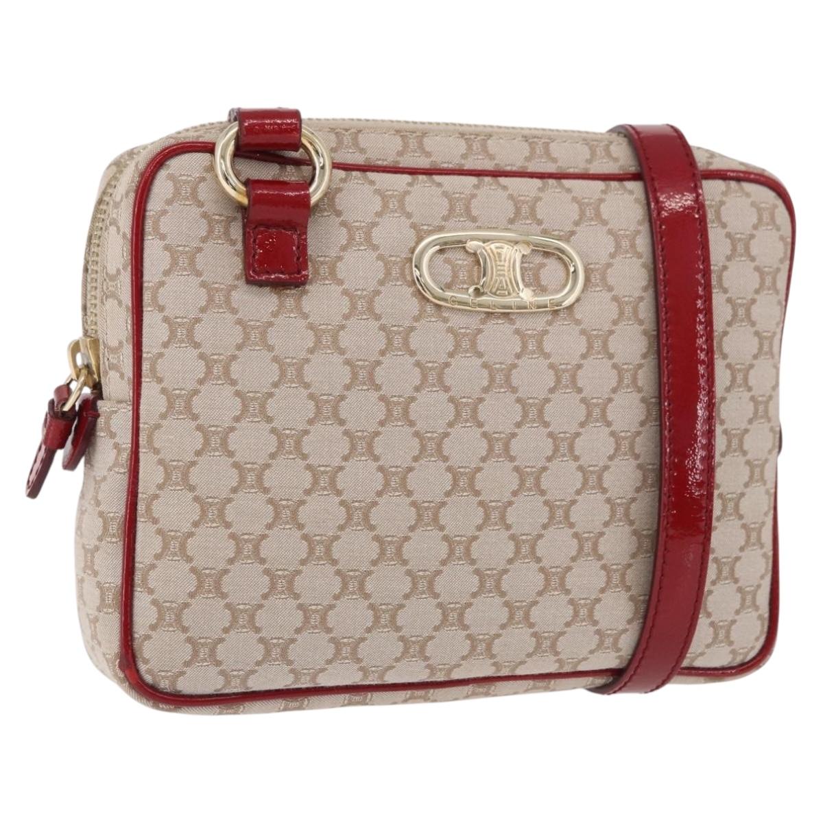 CELINE Macadam Canvas Shoulder Bag PVC Beige Gold Auth BA13688V