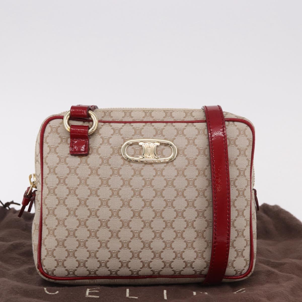 CELINE Macadam Canvas Shoulder Bag PVC Beige Gold Auth BA13688V