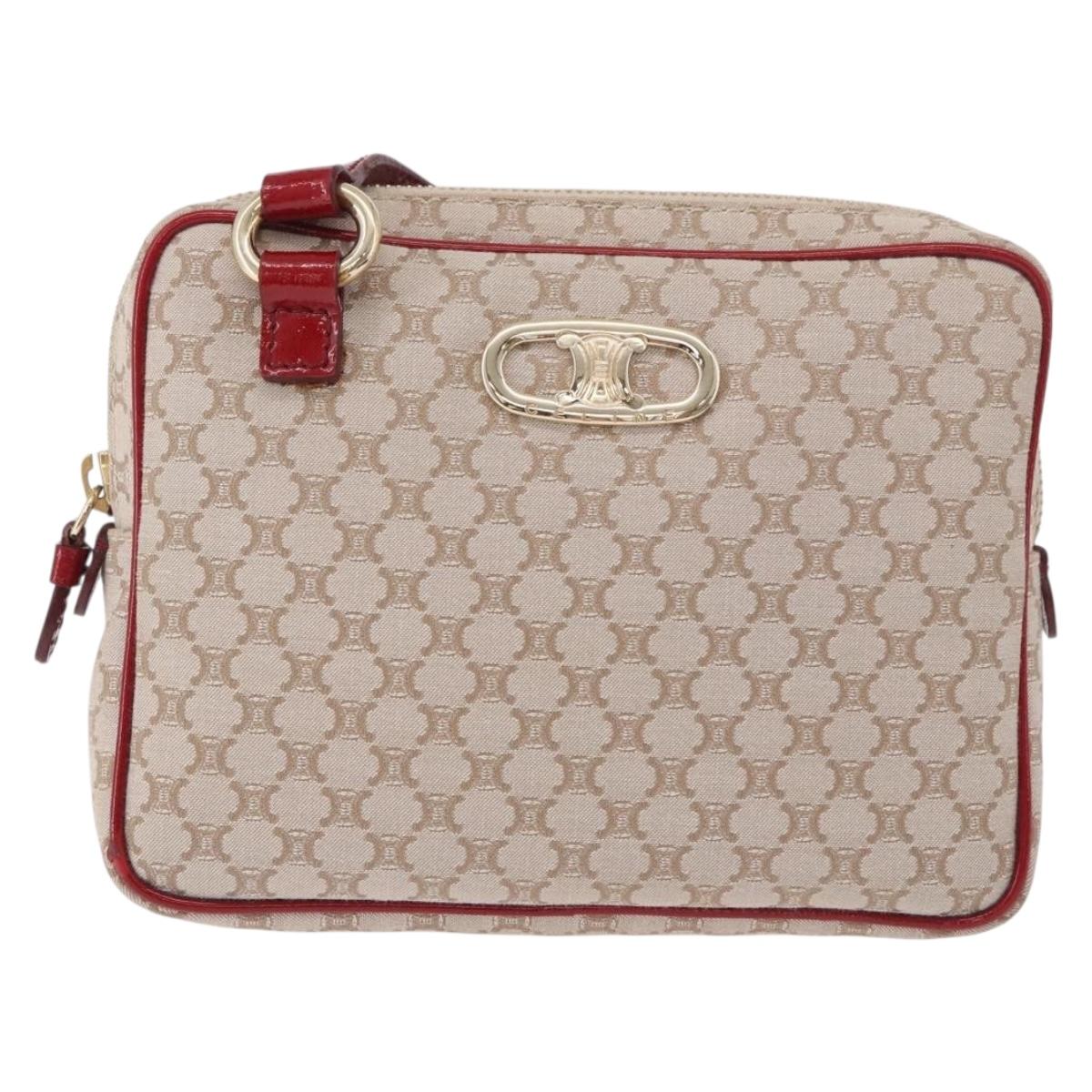 CELINE Macadam Canvas Shoulder Bag PVC Beige Gold Auth BA13688V