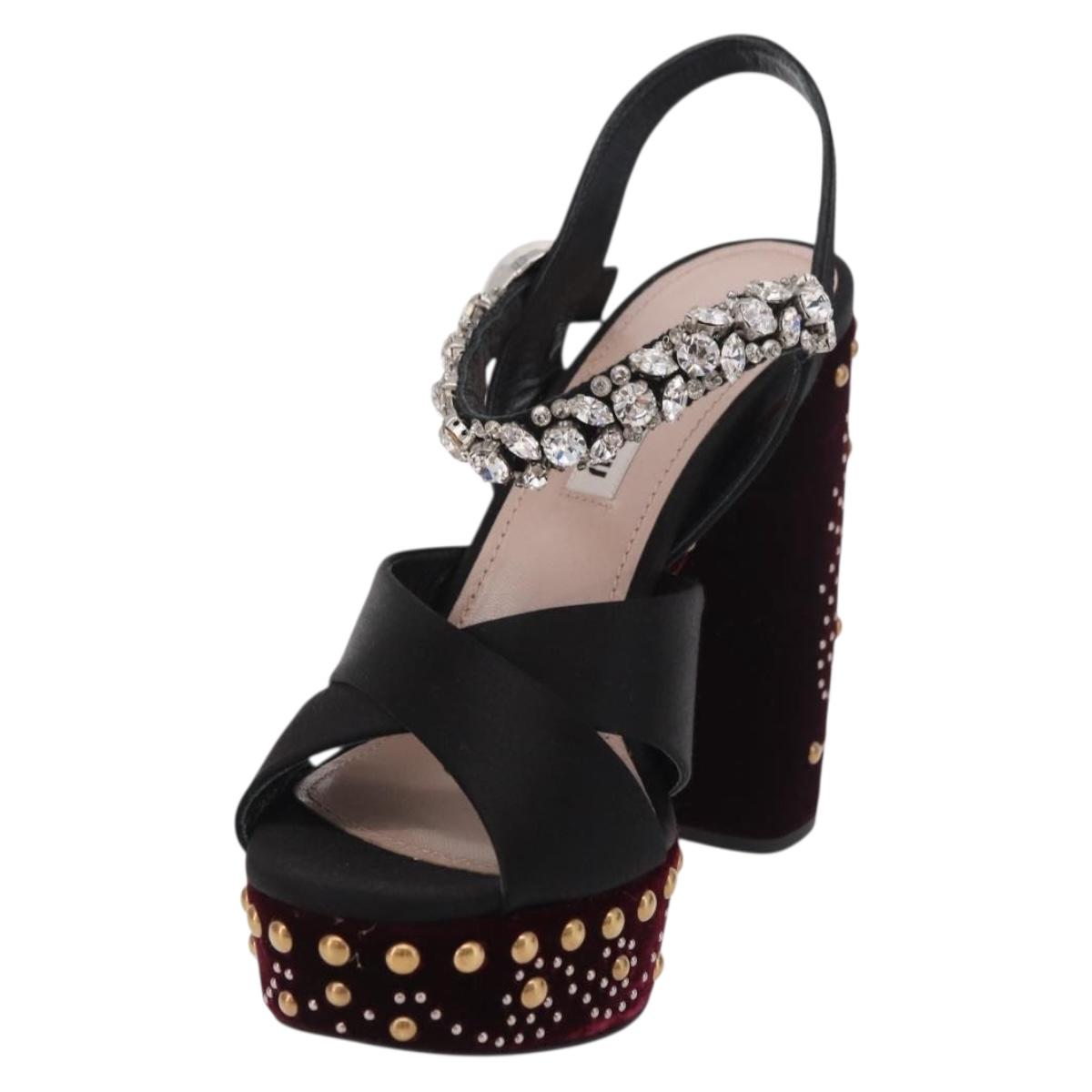Miu Miu High Heels Velor Bordeaux Auth BA13689M