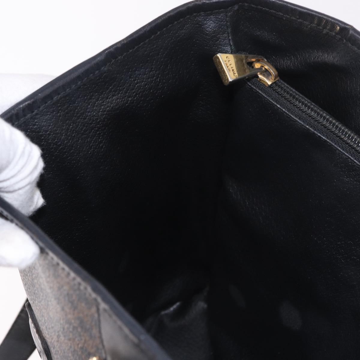 CELINE Macadam Canvas Tote Bag PVC Leather Black Gold Auth BA13696A