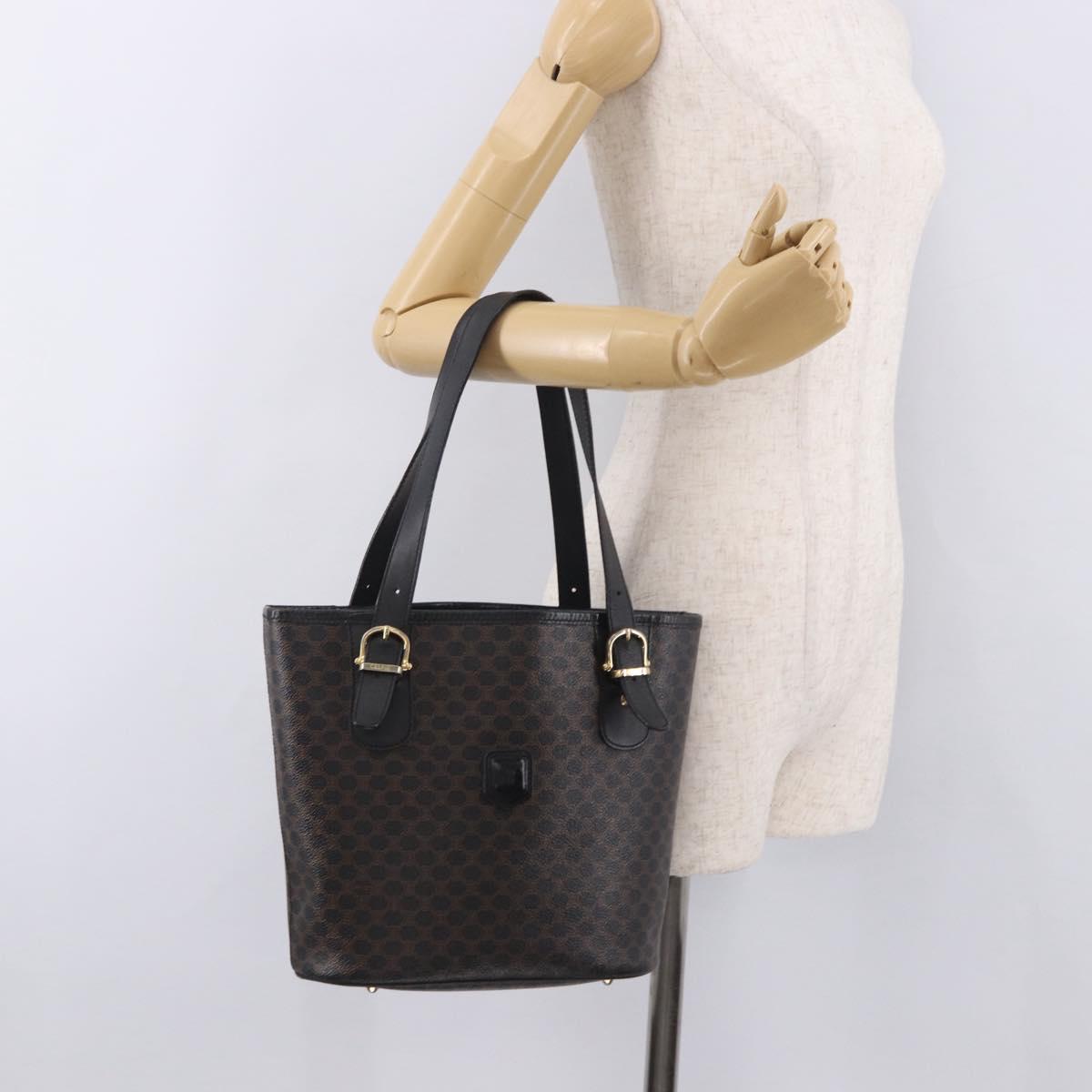 CELINE Macadam Canvas Tote Bag PVC Leather Black Gold Auth BA13696A