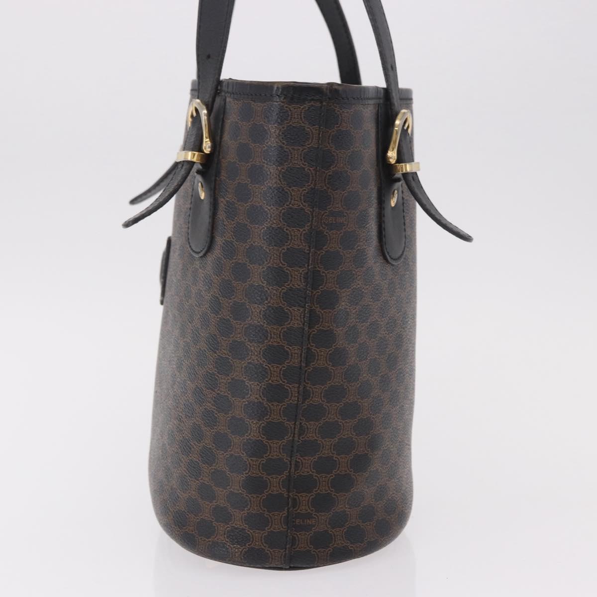 CELINE Macadam Canvas Tote Bag PVC Leather Black Gold Auth BA13696A