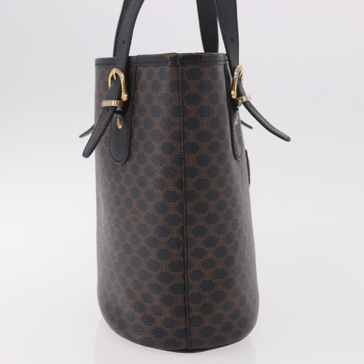 CELINE Macadam Canvas Tote Bag PVC Leather Black Gold Auth BA13696A