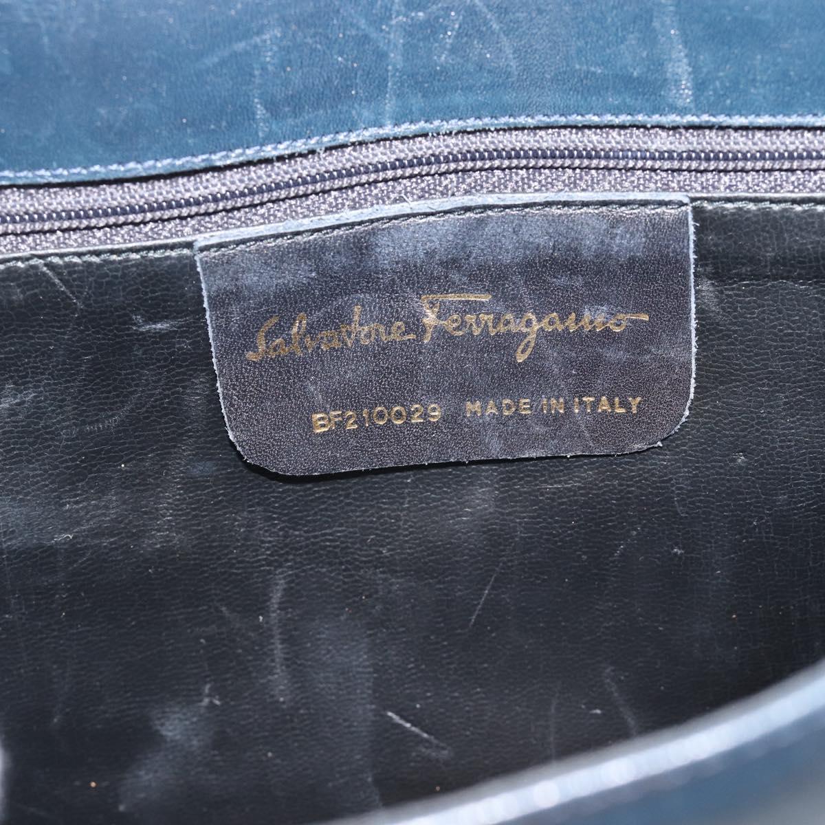 Salvatore Ferragamo Gancini Shoulder Bag Leather Navy Gold Auth BA13700