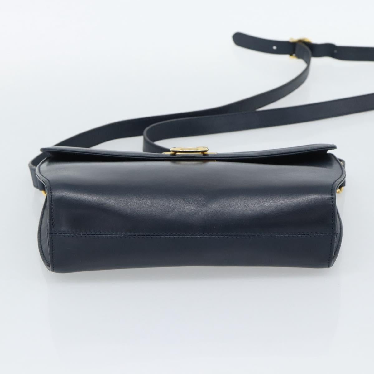 Salvatore Ferragamo Gancini Shoulder Bag Leather Navy Gold Auth BA13700