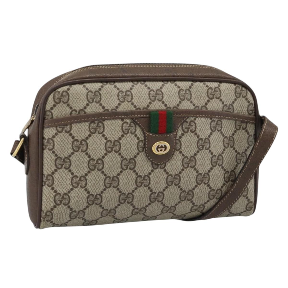 GUCCI GG Supreme Web Sherry Line Bag PVC Beige Gold 116 02 089 Auth BA13711