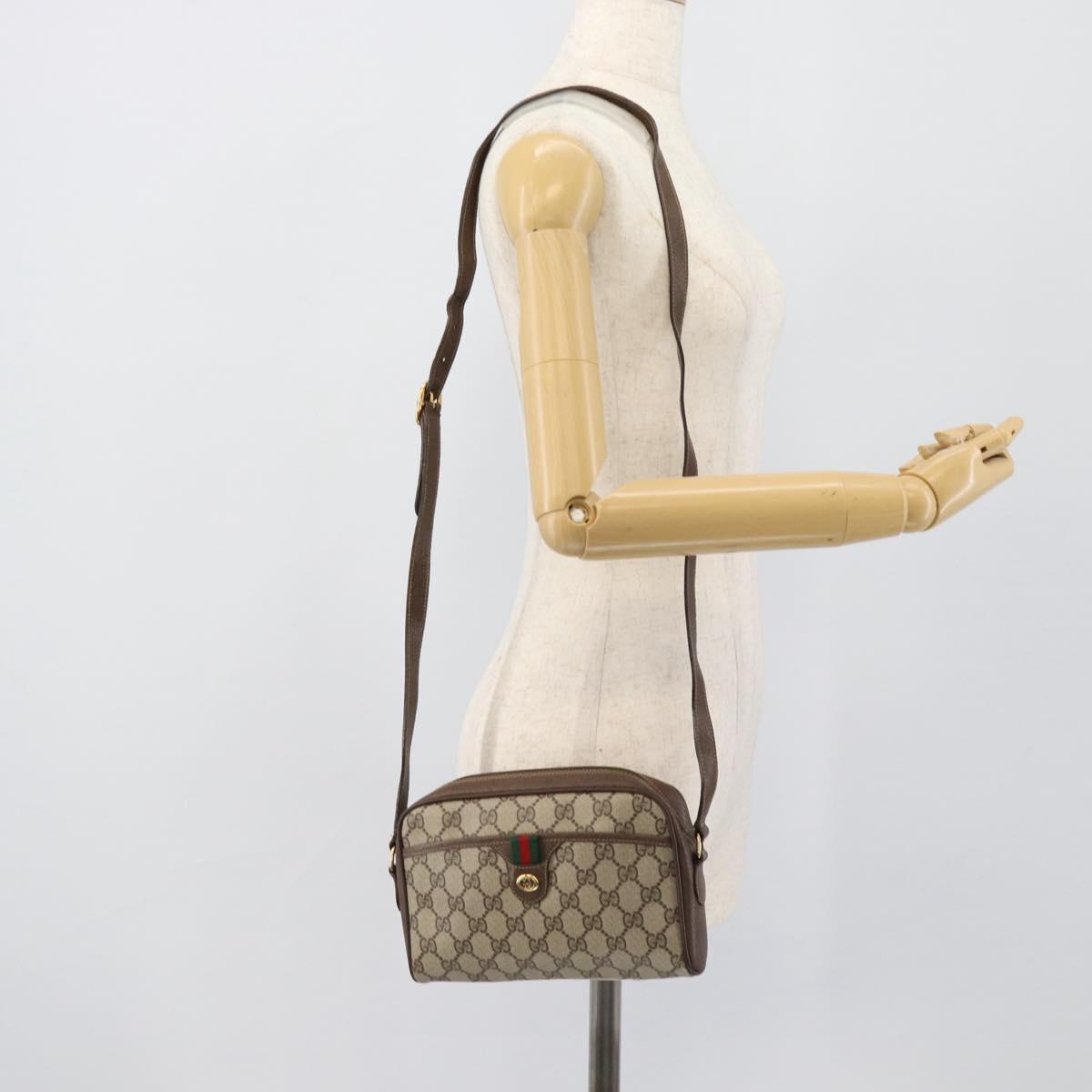 GUCCI GG Supreme Web Sherry Line Bag PVC Beige Gold 116 02 089 Auth BA13711