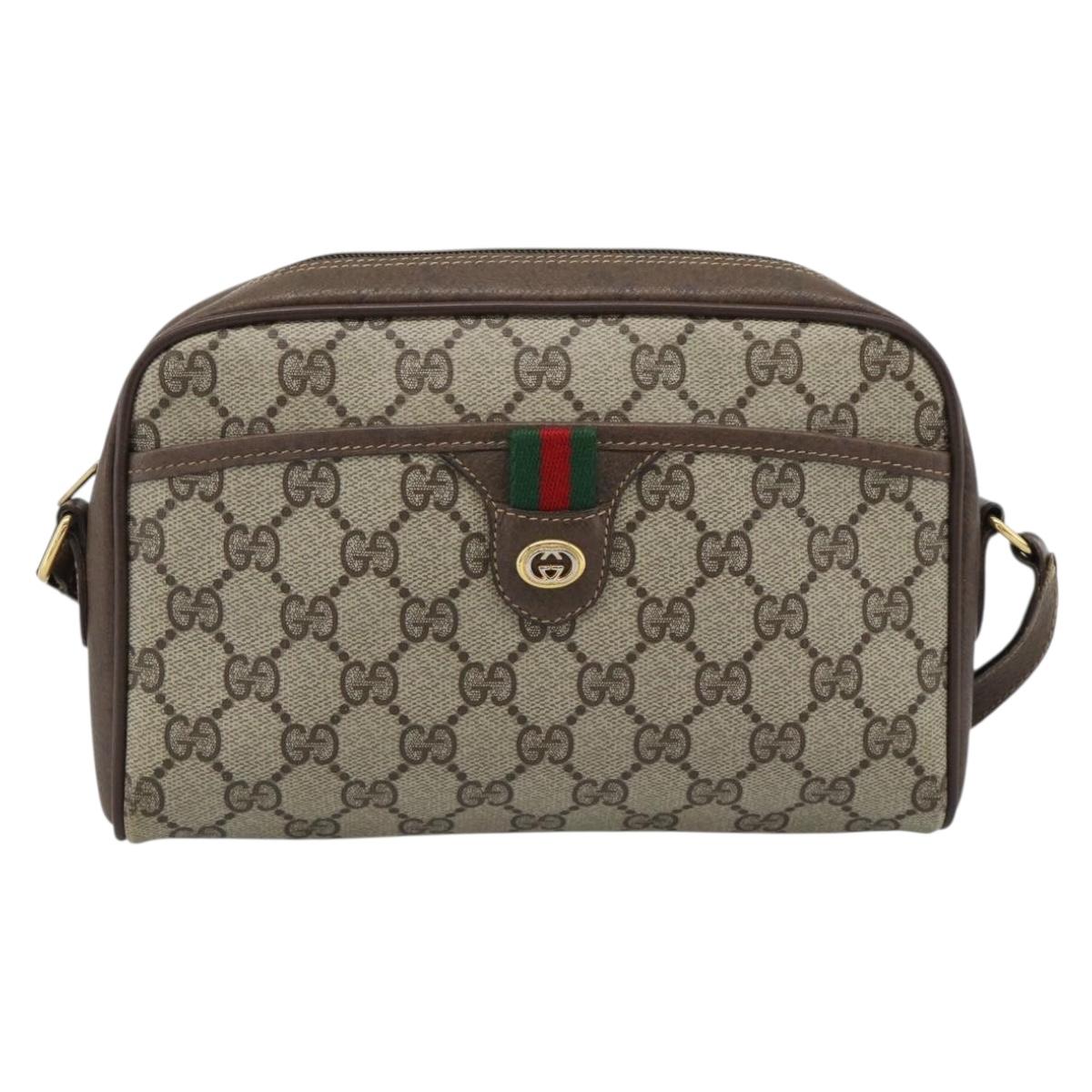 GUCCI GG Supreme Web Sherry Line Bag PVC Beige Gold 116 02 089 Auth BA13711