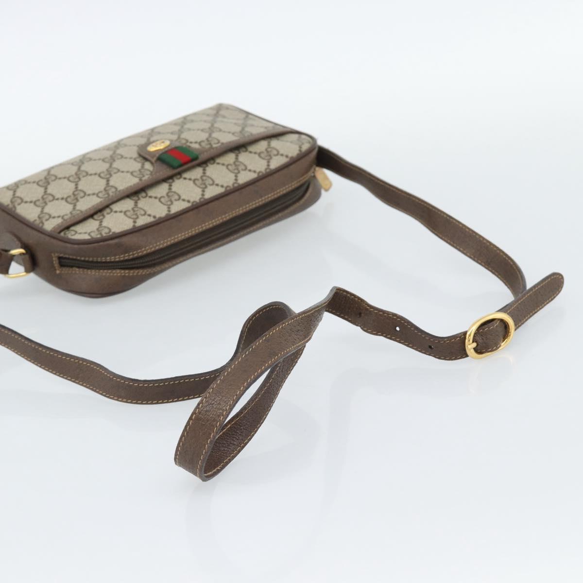 GUCCI GG Supreme Web Sherry Line Bag PVC Beige Gold 116 02 089 Auth BA13711