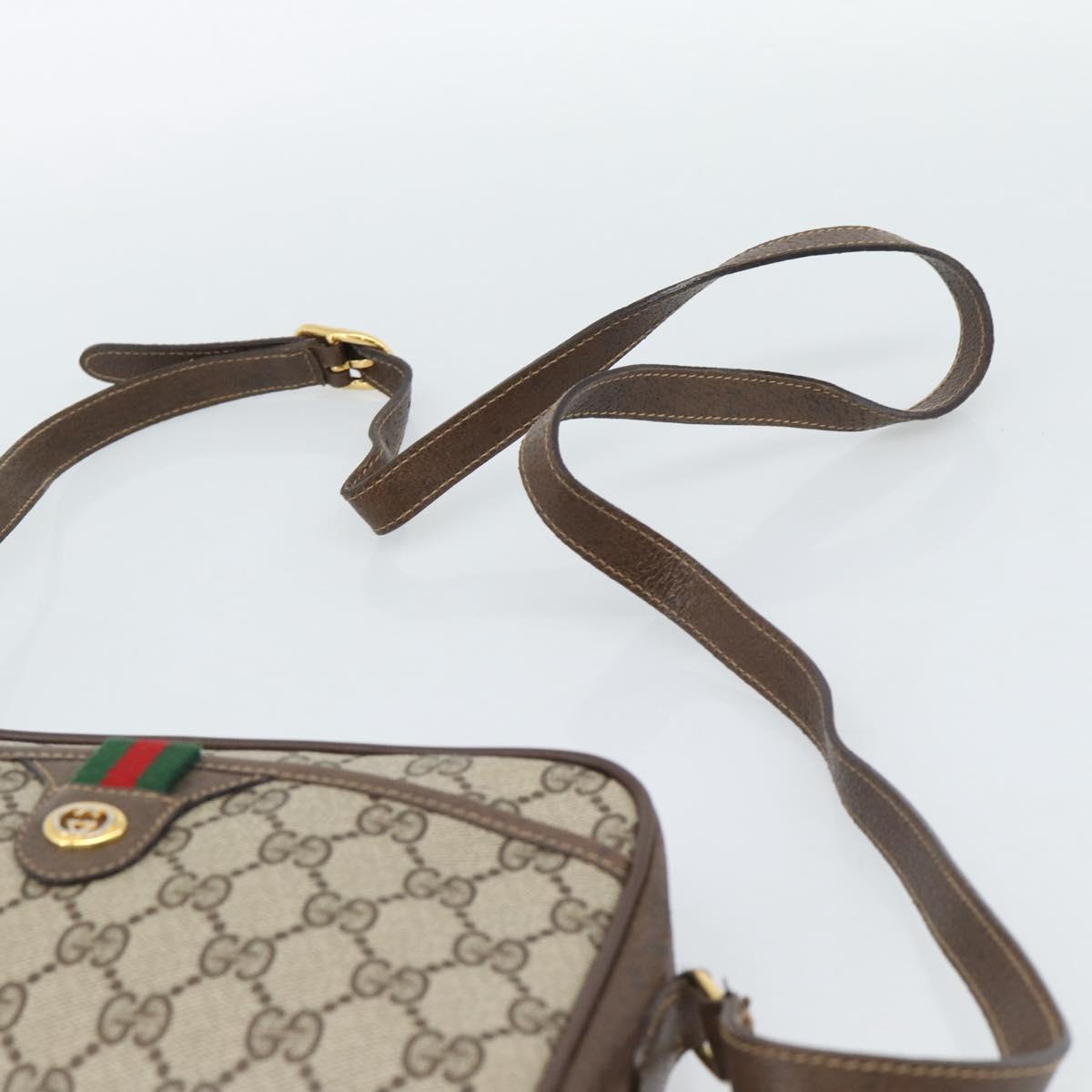 GUCCI GG Supreme Web Sherry Line Bag PVC Beige Gold 116 02 089 Auth BA13711