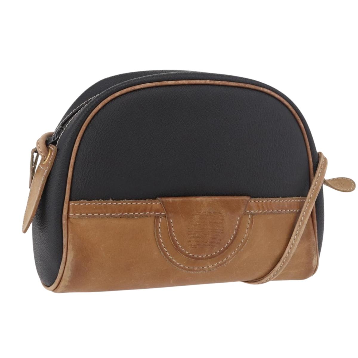 LOEWE Anagram Shoulder Bag Leather Black Gold Auth BA13716