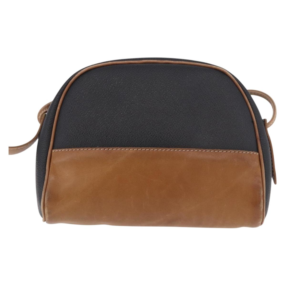LOEWE Anagram Shoulder Bag Leather Black Gold Auth BA13716