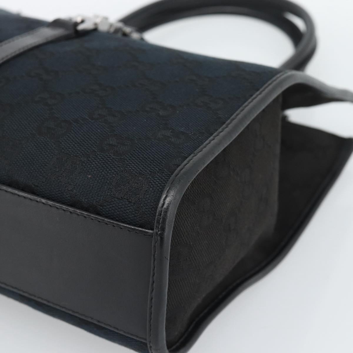 GUCCI GG Canvas Jackie Hand Bag Leather Black Silver 002 1065 Auth BA13717V
