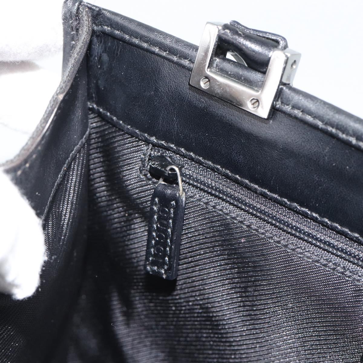 GUCCI GG Canvas Jackie Hand Bag Leather Black Silver 002 1065 Auth BA13717V
