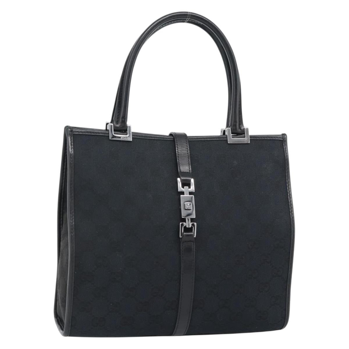 GUCCI GG Canvas Jackie Hand Bag Leather Black Silver 002 1065 Auth BA13717V
