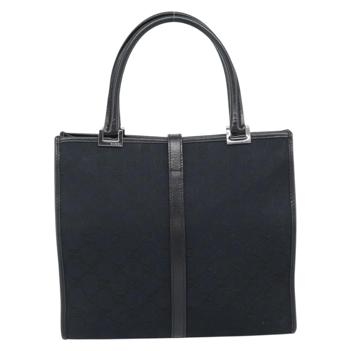 GUCCI GG Canvas Jackie Hand Bag Leather Black Silver 002 1065 Auth BA13717V
