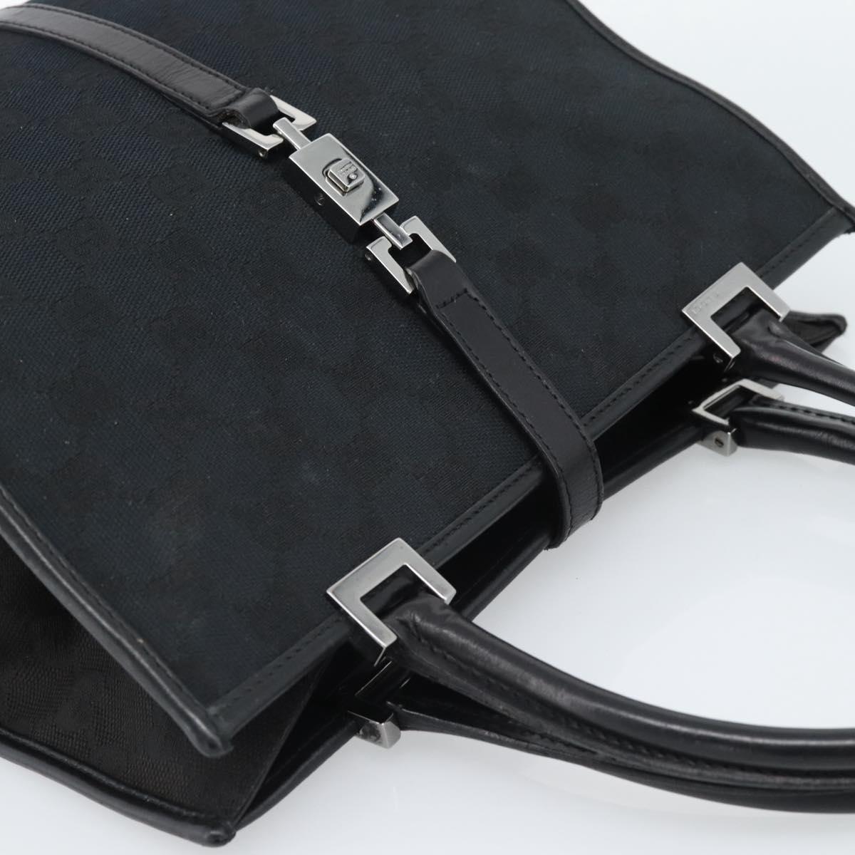 GUCCI GG Canvas Jackie Hand Bag Leather Black Silver 002 1065 Auth BA13717V