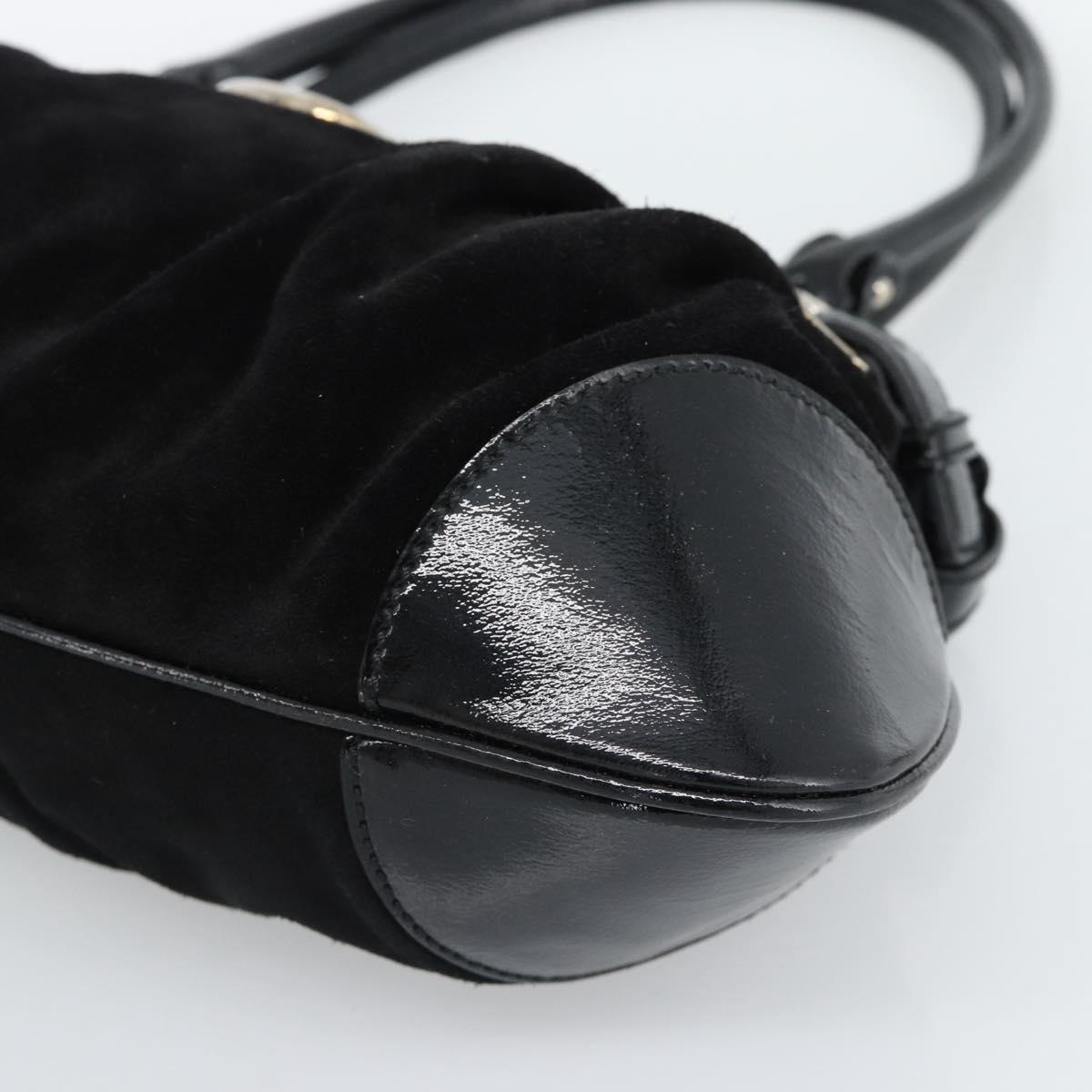Salvatore Ferragamo Gancini Hand Bag Suede Black Silver Auth BA13719A