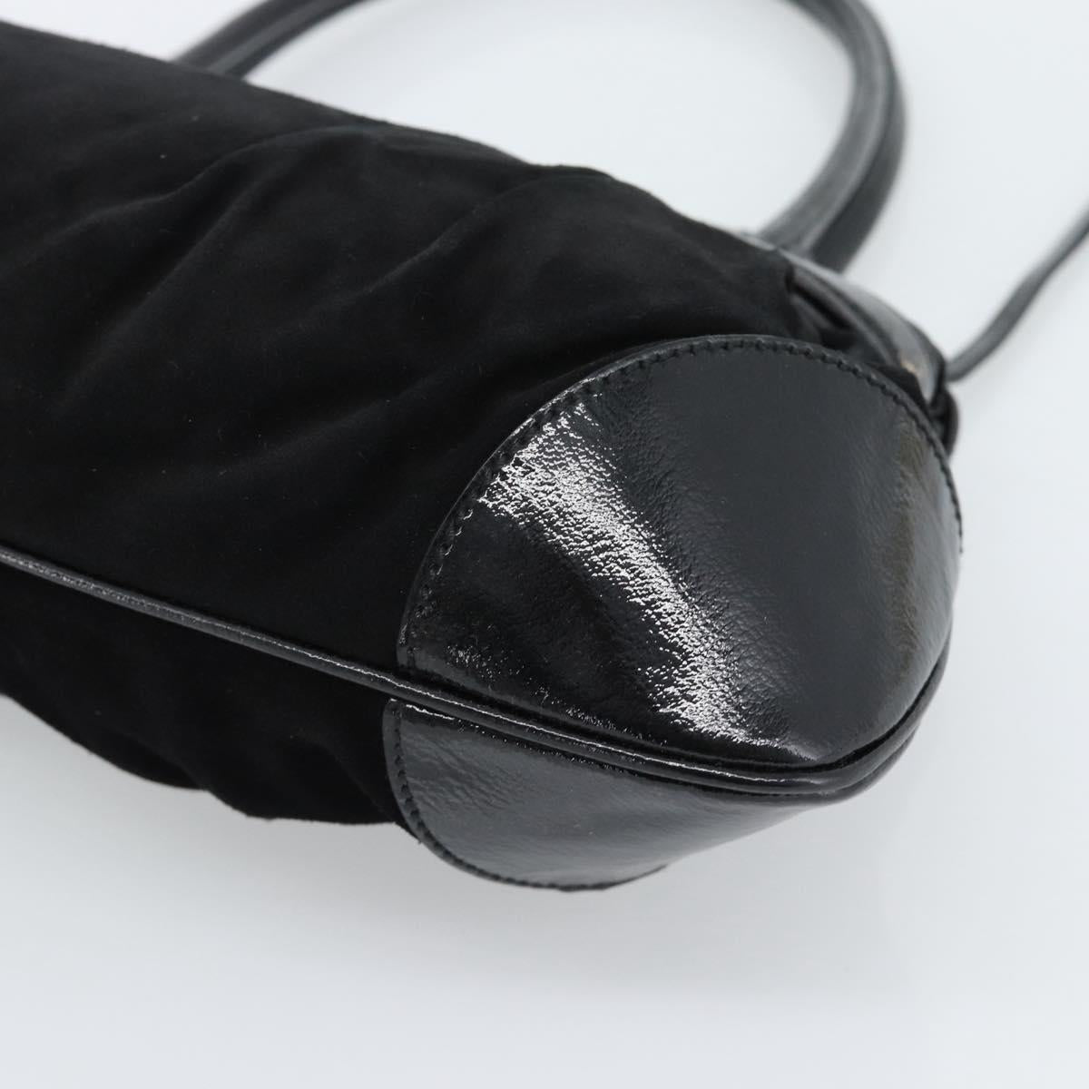 Salvatore Ferragamo Gancini Hand Bag Suede Black Silver Auth BA13719A