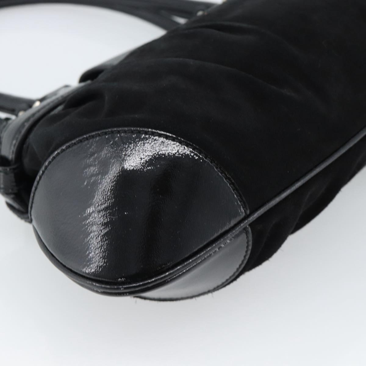 Salvatore Ferragamo Gancini Hand Bag Suede Black Silver Auth BA13719A