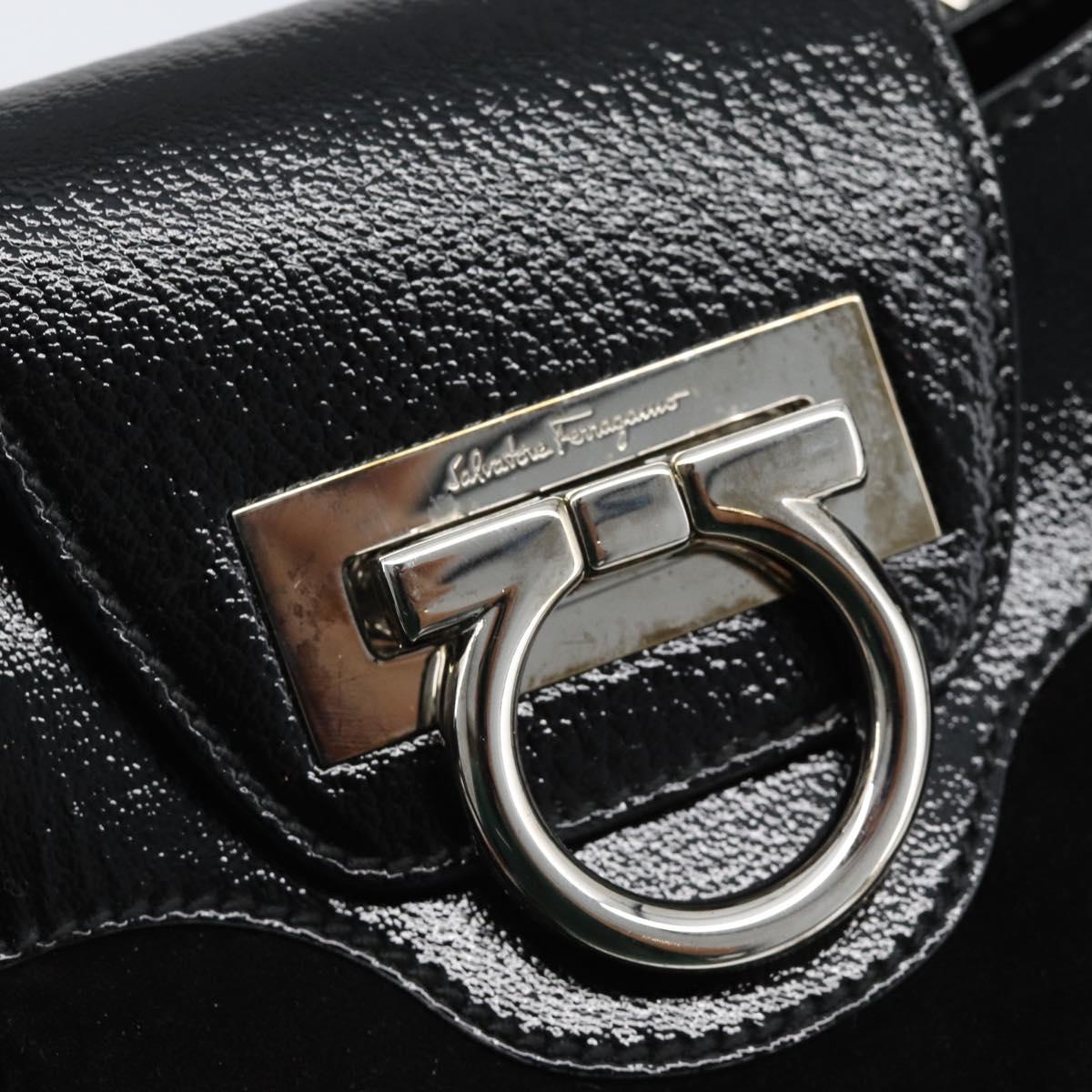 Salvatore Ferragamo Gancini Hand Bag Suede Black Silver Auth BA13719A