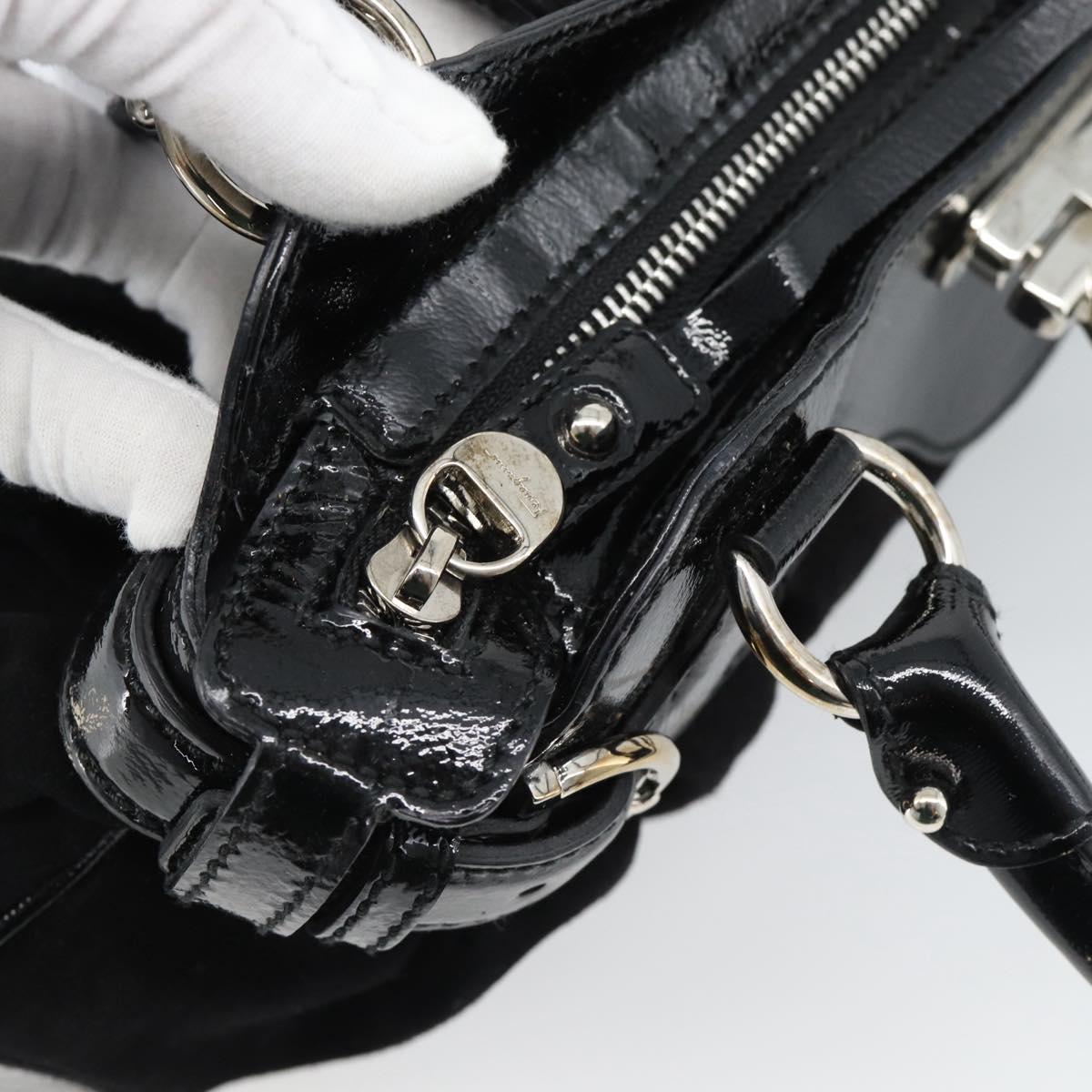 Salvatore Ferragamo Gancini Hand Bag Suede Black Silver Auth BA13719A