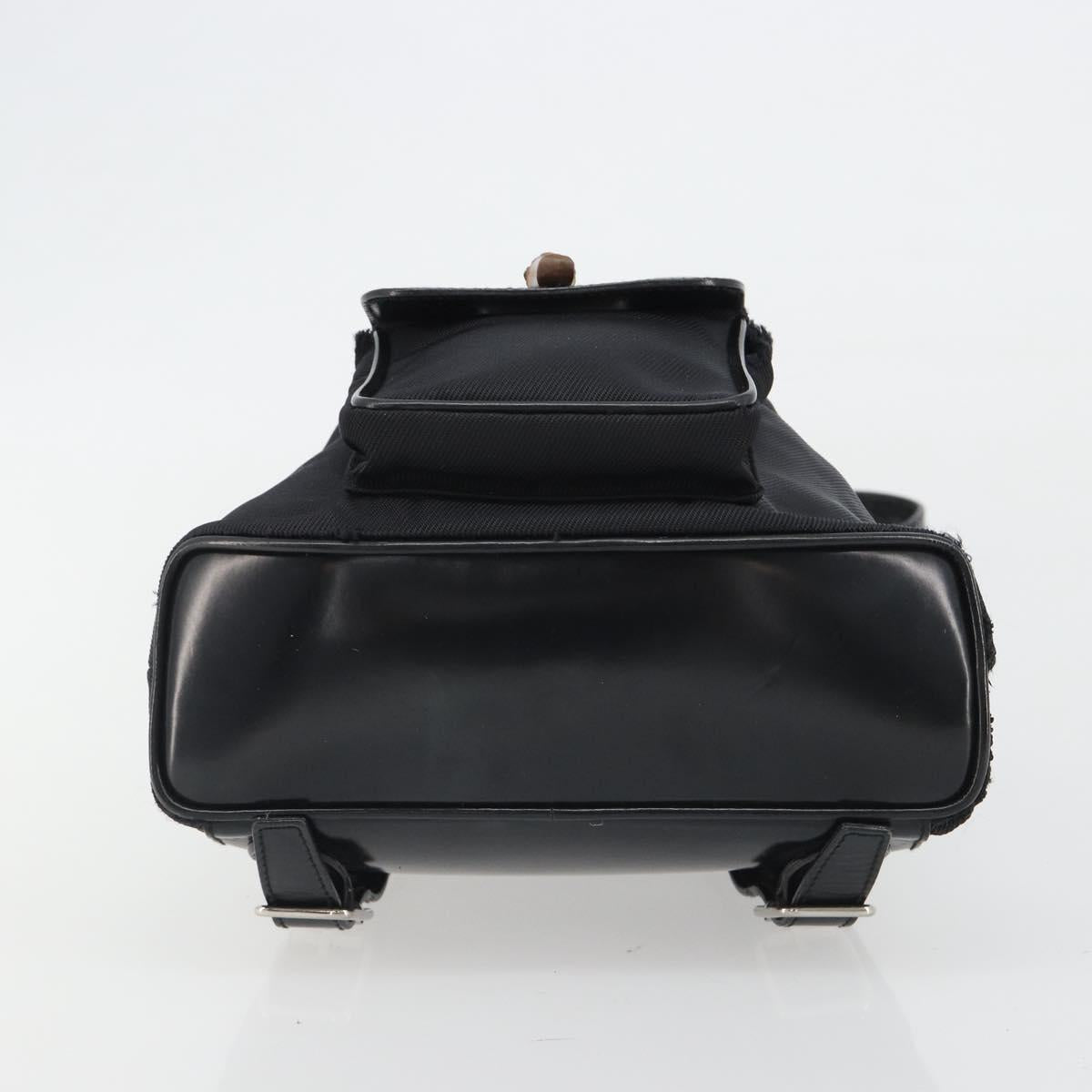 GUCCI Bamboo Hand Bag Nylon Black Silver 003 2852 0030 5 Auth BA13720