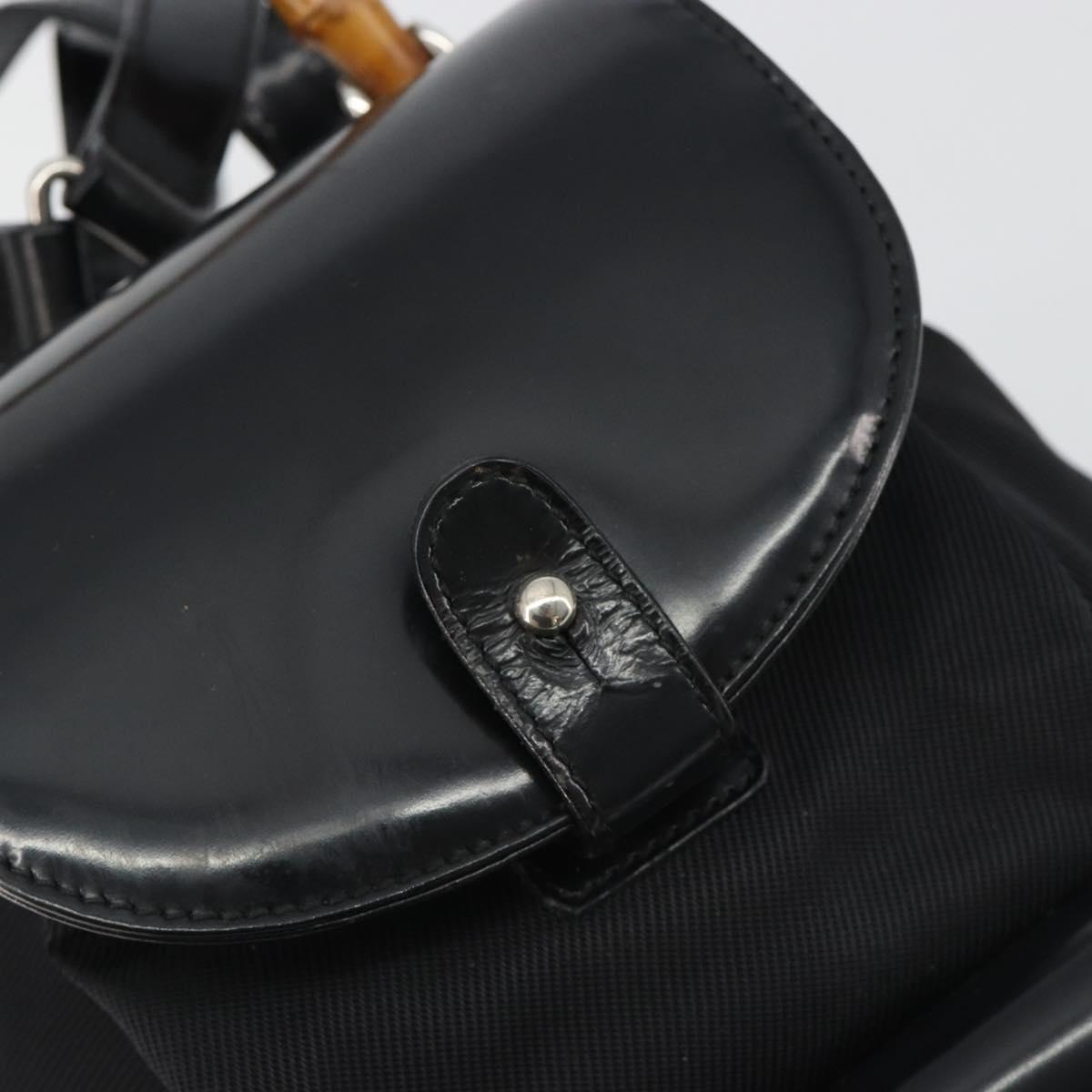 GUCCI Bamboo Hand Bag Nylon Black Silver 003 2852 0030 5 Auth BA13720
