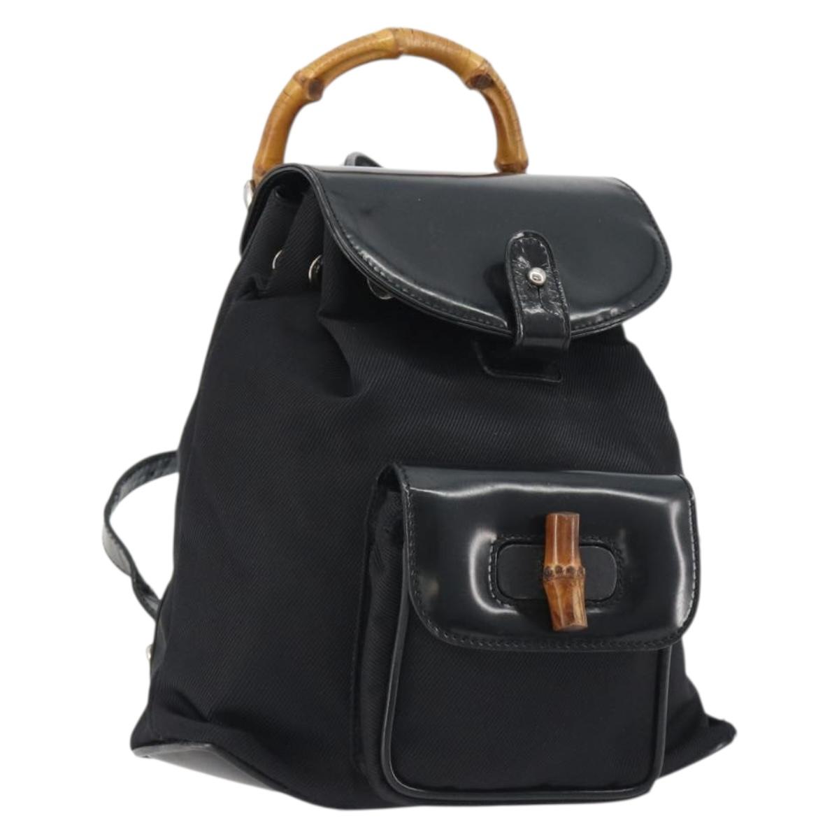GUCCI Bamboo Hand Bag Nylon Black Silver 003 2852 0030 5 Auth BA13720