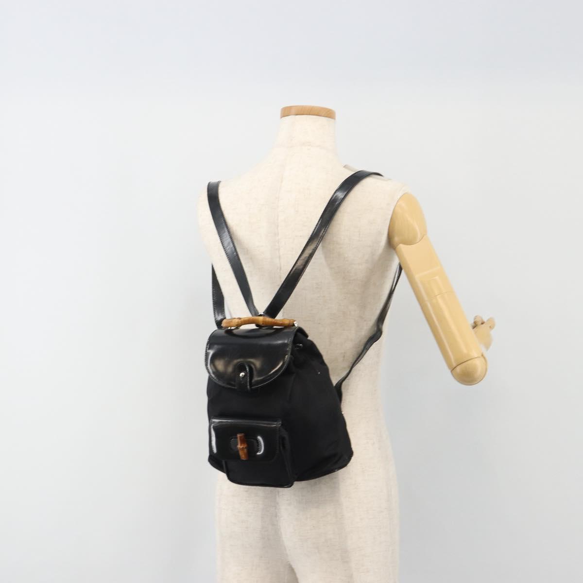 GUCCI Bamboo Hand Bag Nylon Black Silver 003 2852 0030 5 Auth BA13720
