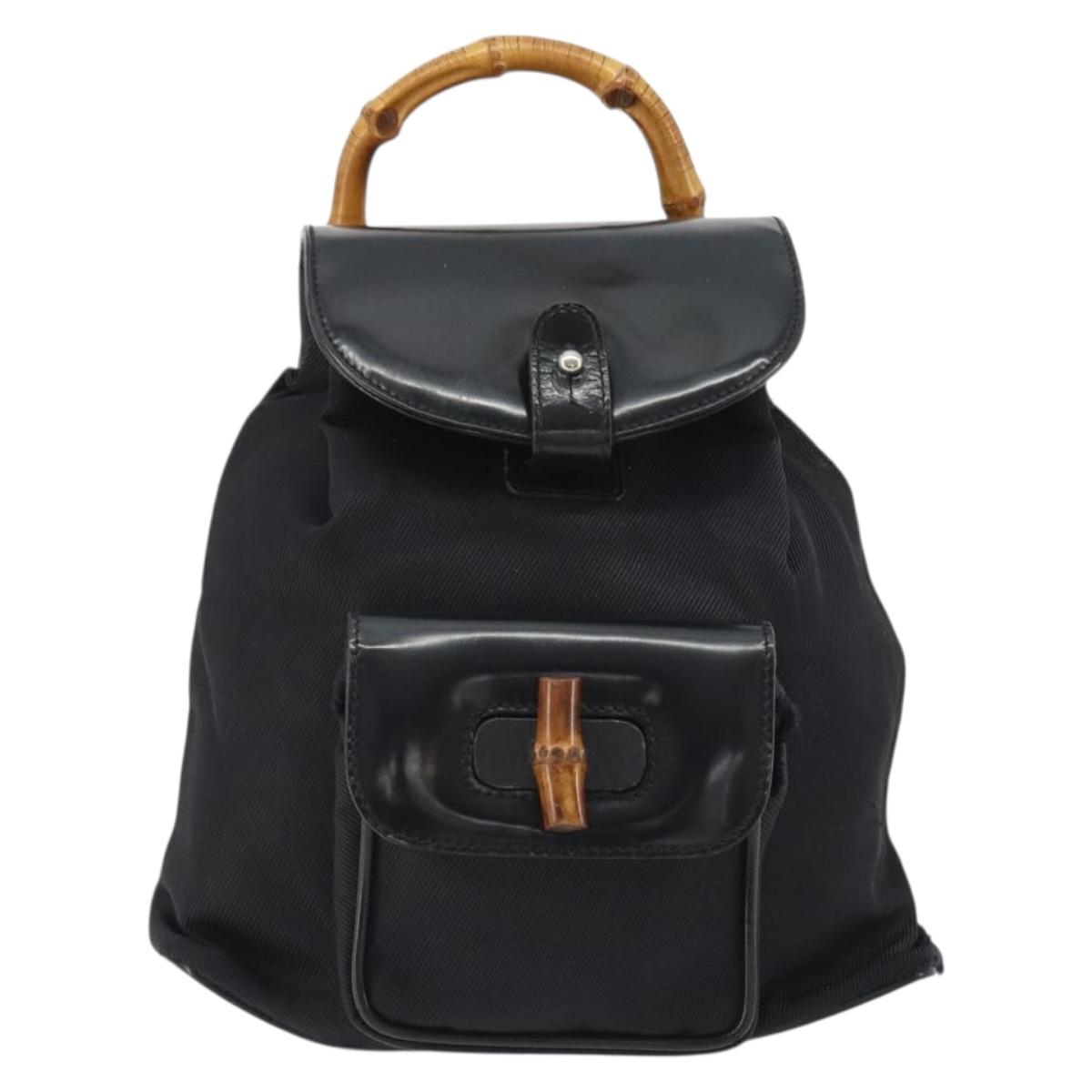 GUCCI Bamboo Hand Bag Nylon Black Silver 003 2852 0030 5 Auth BA13720