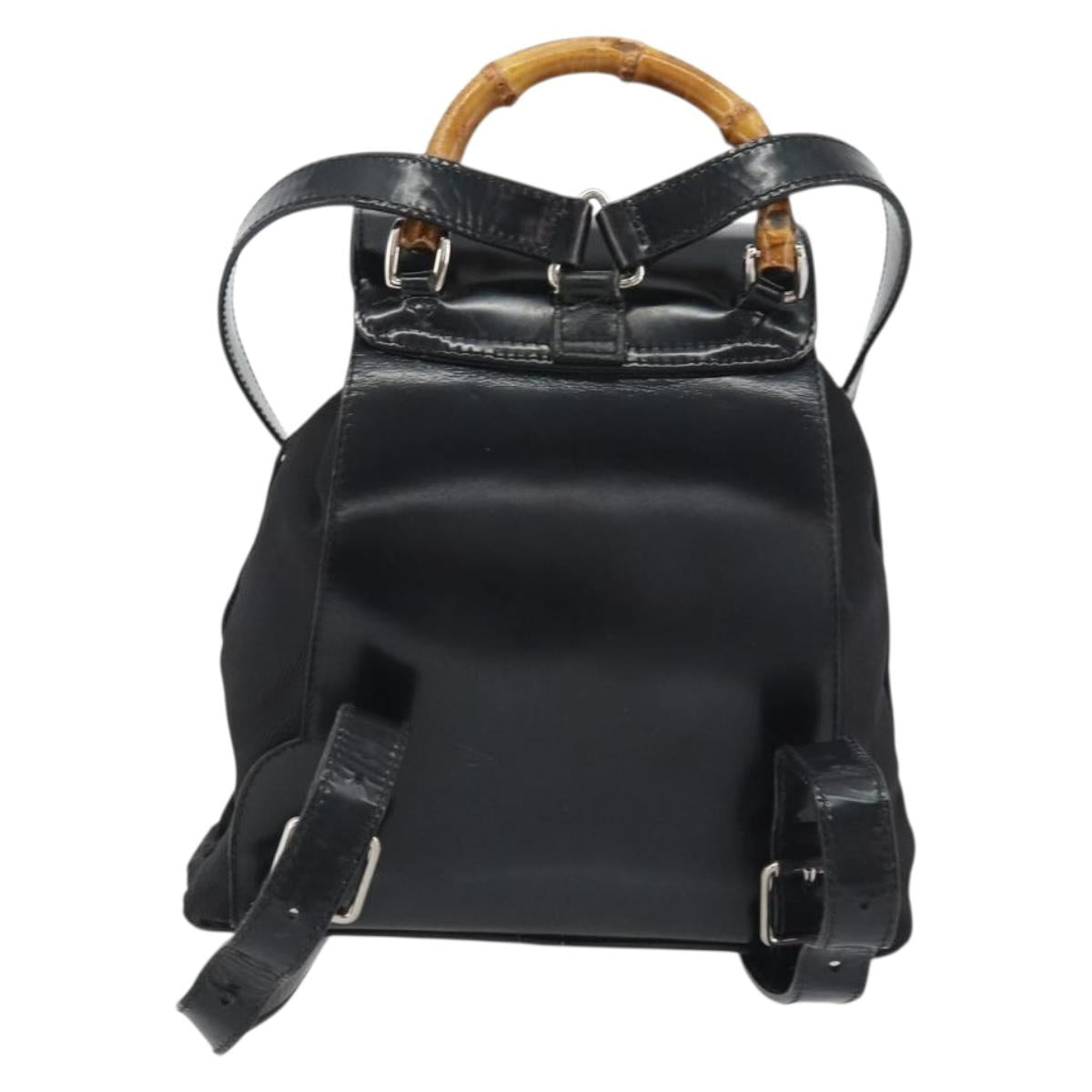 GUCCI Bamboo Hand Bag Nylon Black Silver 003 2852 0030 5 Auth BA13720