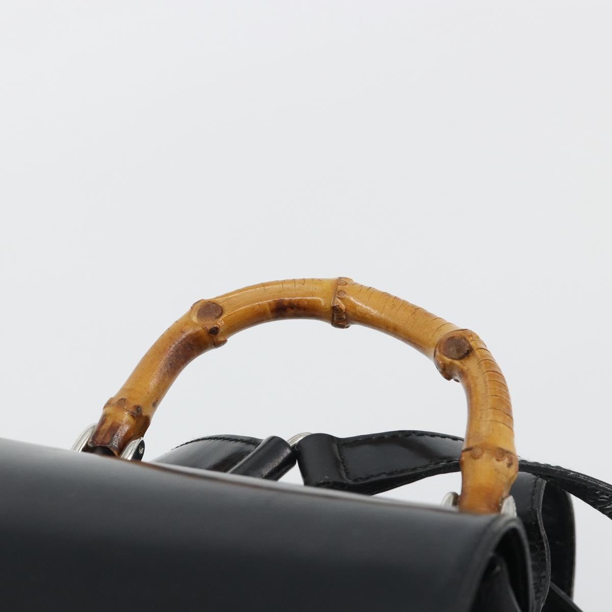 GUCCI Bamboo Hand Bag Nylon Black Silver 003 2852 0030 5 Auth BA13720