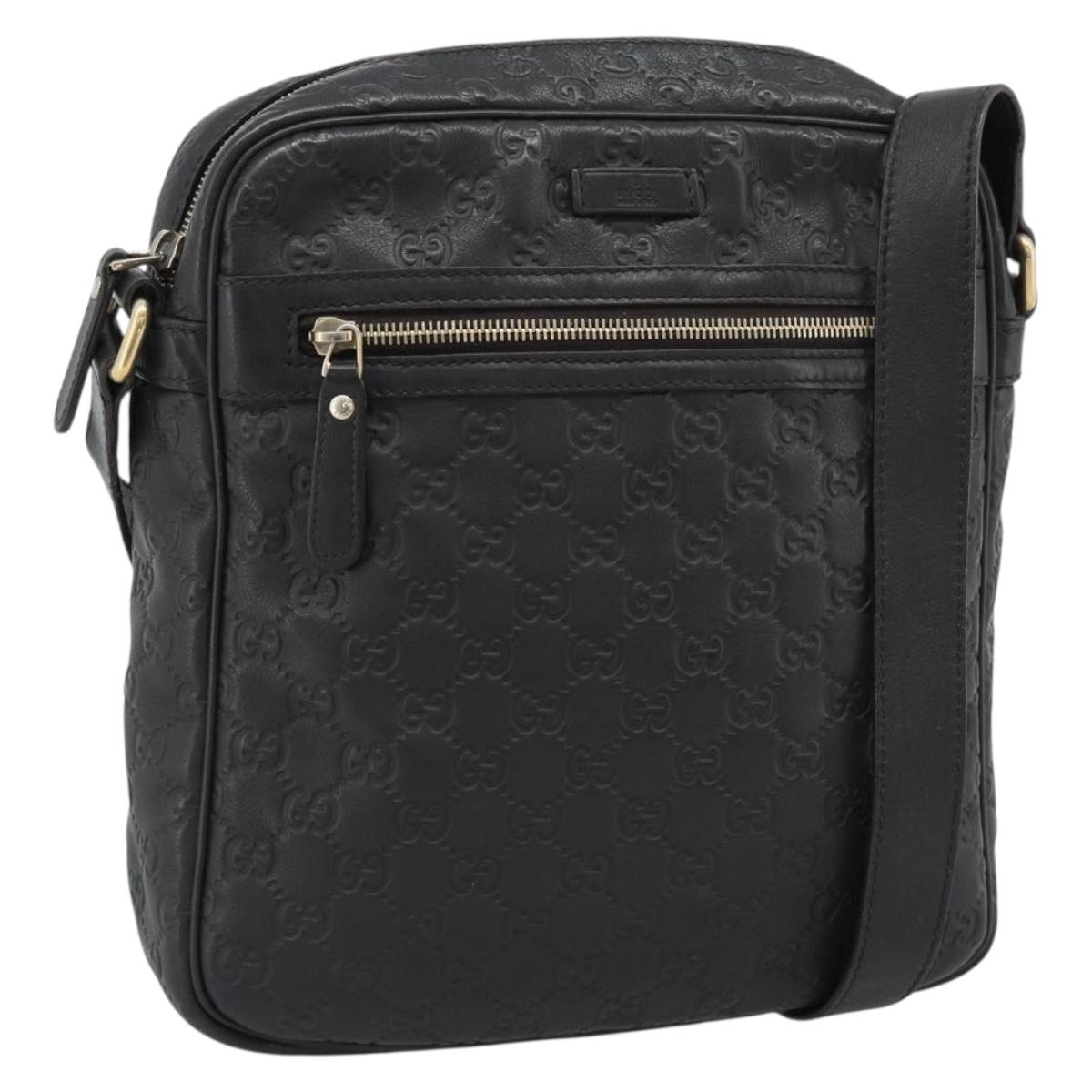 GUCCI GG Canvas Guccissima Shoulder Bag Leather Black Gold 201448 Auth BA13721A