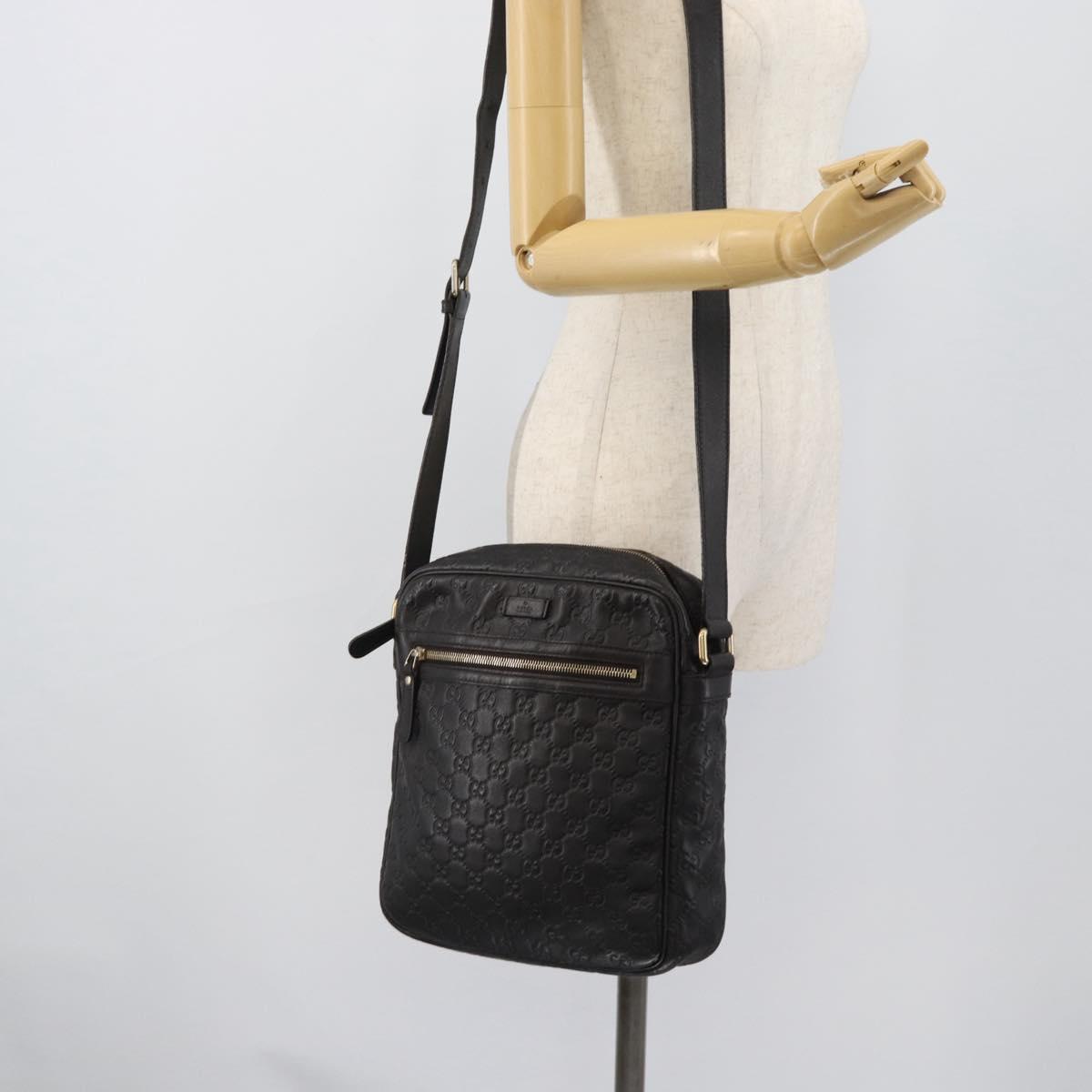 GUCCI GG Canvas Guccissima Shoulder Bag Leather Black Gold 201448 Auth BA13721A