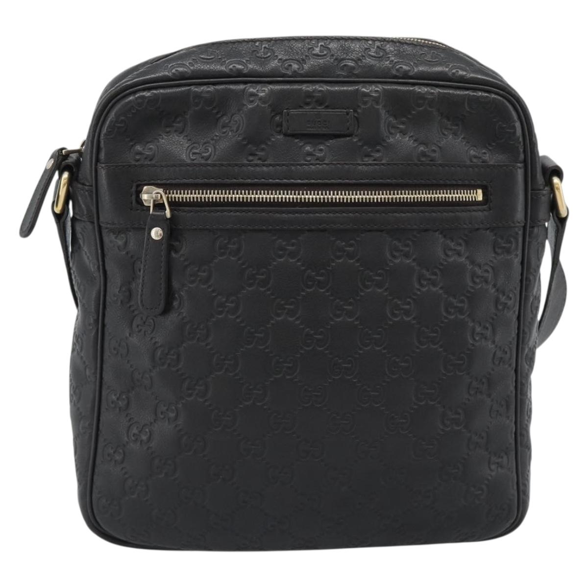 GUCCI GG Canvas Guccissima Shoulder Bag Leather Black Gold 201448 Auth BA13721A