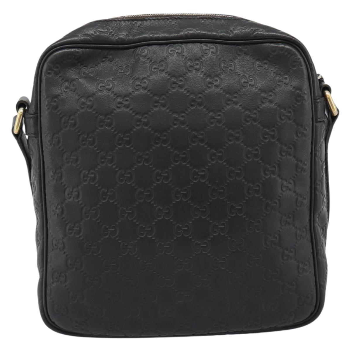 GUCCI GG Canvas Guccissima Shoulder Bag Leather Black Gold 201448 Auth BA13721A