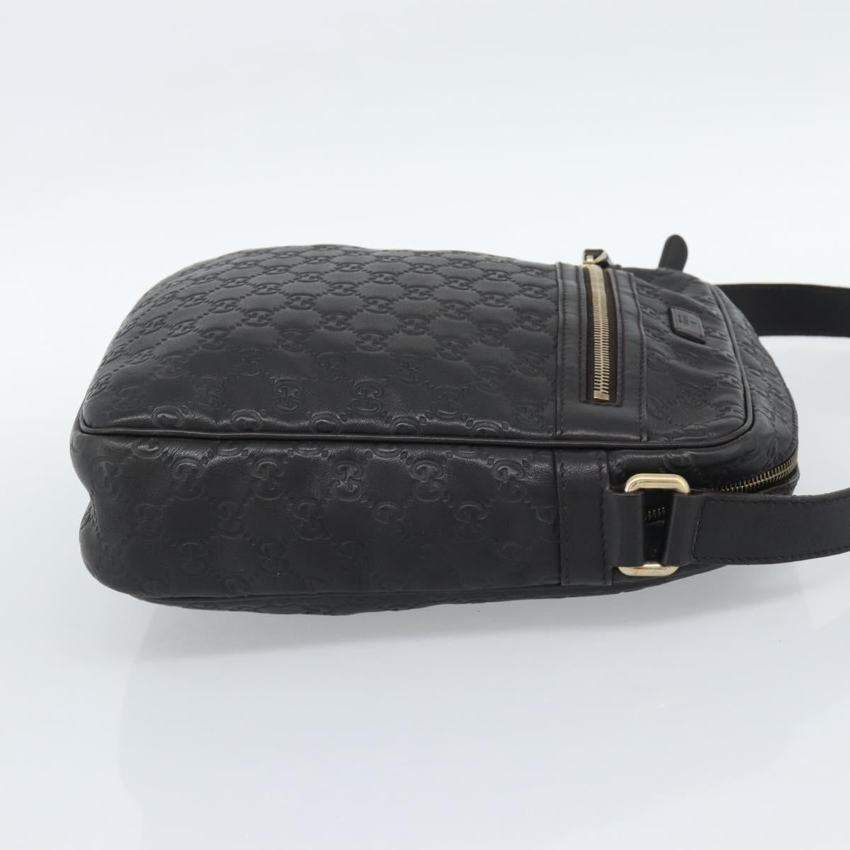GUCCI GG Canvas Guccissima Shoulder Bag Leather Black Gold 201448 Auth BA13721A