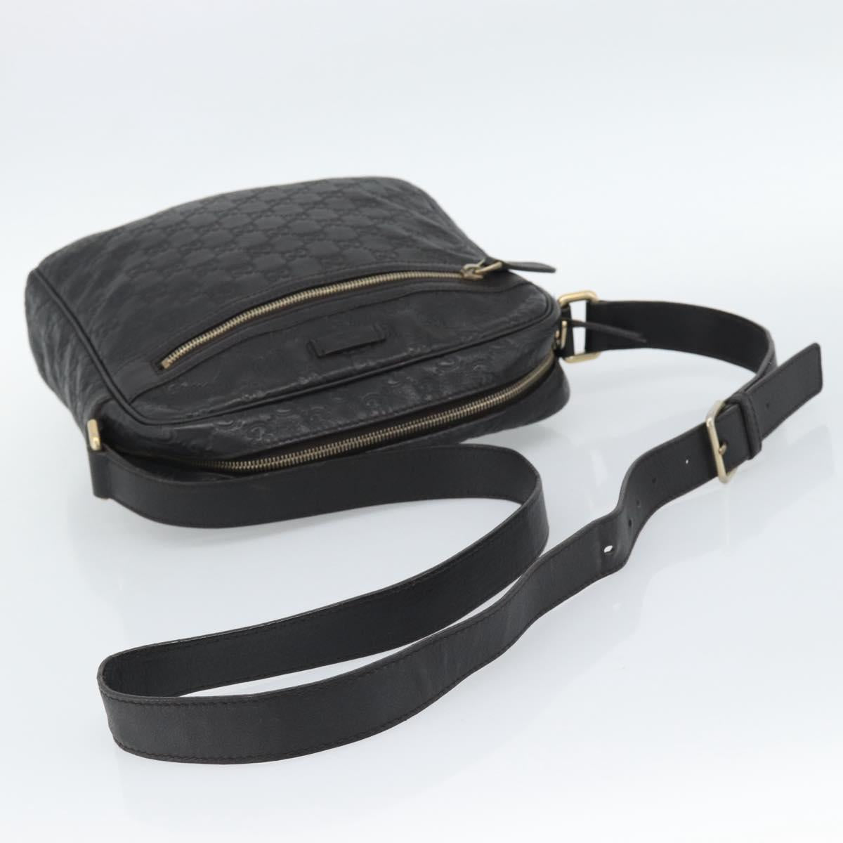 GUCCI GG Canvas Guccissima Shoulder Bag Leather Black Gold 201448 Auth BA13721A