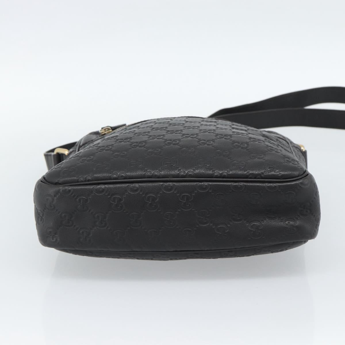 GUCCI GG Canvas Guccissima Shoulder Bag Leather Black Gold 201448 Auth BA13721A
